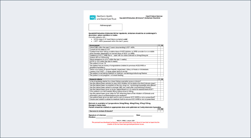 Thumbnail image of ENTRESTO Northern health and social care trust ENTRESTO initiation checklist.